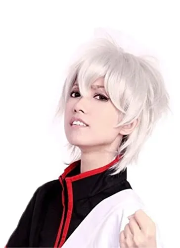 Prettyland Damen Herren Kurzhaar-Perücke Kurze Silber-Weiß grau Fransige Gestuft Halloween Anime Wig C323