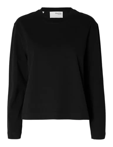 Selected Langarmshirt Essential - Schwarz, Größe S - Herren-Shirt aus 100% biologischer Baumwolle, mit lockerer Passform und langem Arm, ideal für lässige Outfits.