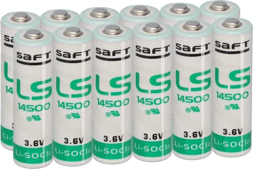 Saft Lithium Batterie LS14500 AA - 12er Pack - Einweg-Batterien mit 3,6V und 2600mAh, ideal für Alarmanlagen und Memory-Back-Up. Betriebstemperatur von -60 bis +85°C für zuverlässige Leistung.