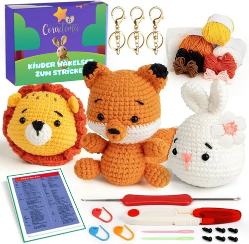 Coradoma Kreativset Strickset - DIY Häkelset für Kinder - Kreativkästen für Kinder: Das ideale Starterset mit allem, was für den Einstieg ins Häkeln nötig ist – fördert Kreativität und Feinmotorik mit klaren Anleitungen und verschiedenen Projekten.