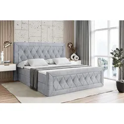 ALTDECOR Boxspringbett mit Fußteil -  mit H3-Matratze (19 cm hoch) mit Bonellfederung, + PUR, , Topper (4 cm hoch), Polsterbett mit Kopfteil und B... - Hellgrau