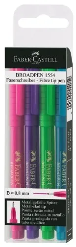 Faber Castell 155405 - Fineliner Broadpen 1554, 4 Stück im Etui, je 1x pink, violett, hellgrün und türkis