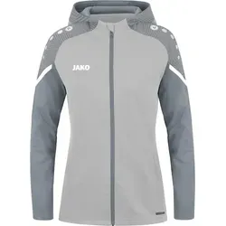 JAKO Damen Kapuzenjacke Performance, Soft Grey/Steingrau, 42 - Funktionsjacke aus 100% recyceltem Polyester, mit praktischen Seitentaschen und stylischen Kontrasteinsätzen – ideal für Sport und Freizeit.