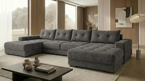 A&J MöbelLand Ecksofa Grau, 320x185 cm – Modernes Design für Ihr Wohnzimmer