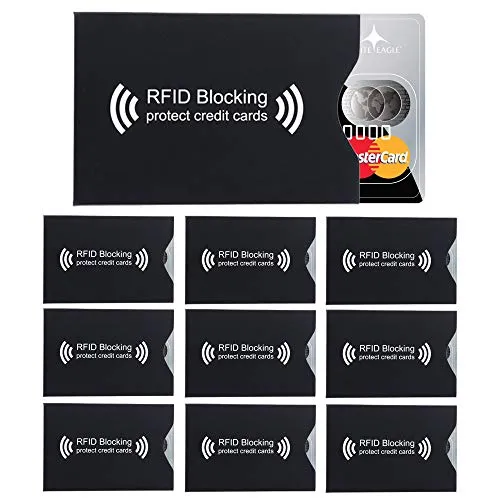 INTIRILIFE 10x RFID Blocking Schutzhülle in SCHWARZ - 8.7 x 5.8 cm - 10 Stück RFID Blocker für EC Karten, Bankkarten, Kreditkarten, Ausweise - Kreditkartenhülle Sicherheitshülle gegen Datendiebstahl