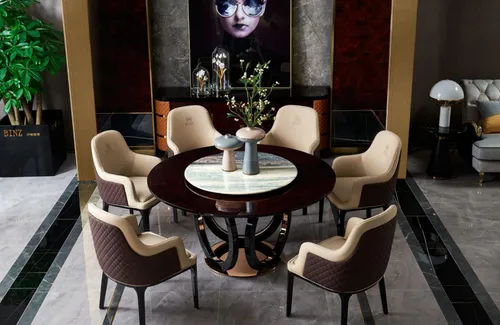Design Rund Esszimmer Stuhl Set mit Tisch und 4x Stühlen - Modernes Esszimmer-Set mit 5 Teilen. Der runde Tisch und die bequemen Stühle bieten Platz für bis zu 4 Personen. Ideal für gemütliche Essensrunden in Küche oder Esszimmer.