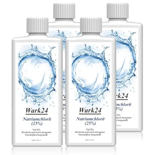 Wark24 Natriumchlorit 25% 4 x 500ml, hochreine Lösung zur Herstellung von Chlordioxid, NaClO₂, aus deutscher Produktion für chemische Anwendungen