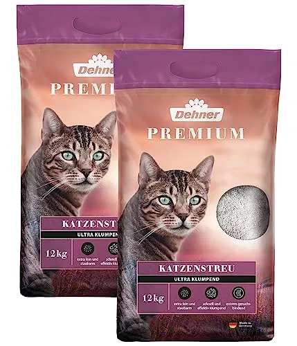 Dehner Premium Katzenstreu Ultra, klumpend - Katzenstreu für optimale Hygiene, mit 340% Flüssigkeitsaufnahme, staubarm und sanft zu Katzenpfoten – ideal für eine einfache Reinigung und langanhaltende Geruchsbindung.