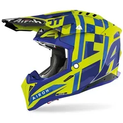 Airoh Aviator 3 TC21 Motocross Helm, blau-gelb, Größe XS - Hochwertiger Motocross Helm mit optimaler Belüftung und aerodynamischem Spoiler. Ideal für den sportlichen Einsatz und ausgestattet mit hypoallergenem, waschbarem Innenfutter.
