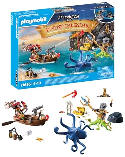 PLAYMOBIL Piraten Adventskalender - 24 spannende Türchen mit Figuren und Zubehör, ideal für kreative Abenteuer für Kinder ab 4 Jahren