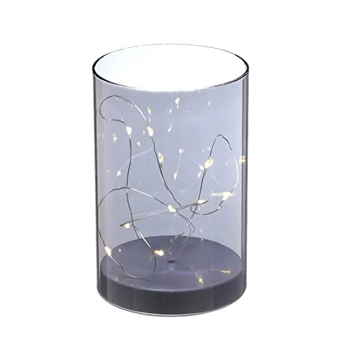 Cepewa LED Lichterglas | 9x15cm warmweiß Glas Kunststoff Kupferdrahtkette 10 Led's | Lichterkette Leuchtglas Timerfunktion