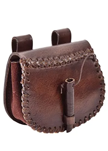 Battle-Merchant kleine Mittelalter Gürteltasche aus braunem Leder - Kostüme: Hochwertige, handgefertigte Ledertasche aus edlem Rinderleder mit stabilen Gürtellaschen, ideal für Festivals und Mittelaltermärkte.