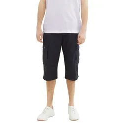 TOM TAILOR Herren Relaxed Fit Overknee Cargo Shorts, navy geometric structure - Herren-Shorts aus strapazierfähigem Popeline-Gewebe mit kühlendem Effekt, perfekt für Sommer, Urlaub und Freizeit. Ideal zum Verstauen von Wertsachen dank praktischer Taschen.