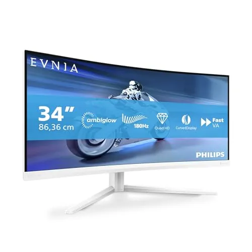 Philips 34M2C5501A Business Monitor - 34 Zoll VA Curved Monitor mit 3440x1440@180Hz für beeindruckende Bildqualität, ideal für professionelle Anwendungen und Gaming.