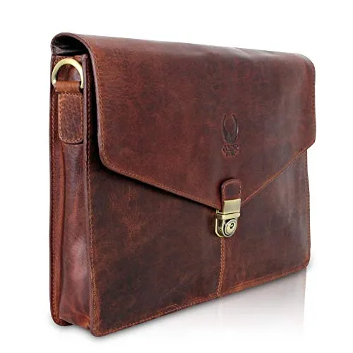 Corno d´Oro Premium Laptoptasche 13 Zoll - Handgefertigte Echtleder Umhängetasche - Laptop-Aktentaschen aus hochwertigem Vintage Rindsleder, handgefertigt und mit gepolstertem Fach für optimalen Schutz. Ideal für Studium, Uni und Business.