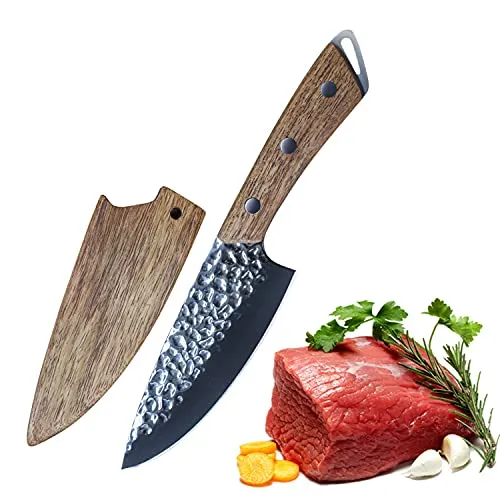 Wakoli Rozu Kleines Chefmesser 12,50 cm Klinge I Scharfes Küchenmesser und Profi Kochmesser aus AUS8 Stahl mit Griff und Klingenschutz aus Rosenholz