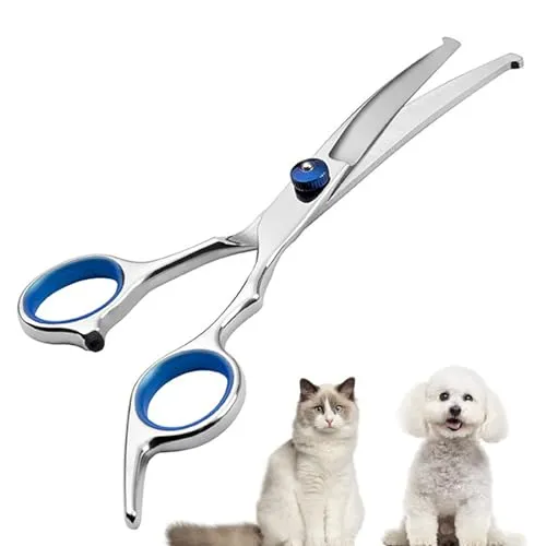 Hundepflege Schere, Haustierschere Gebogene Fellpflegeschere Haarschere,Fellschere für Hunde und Katzen mit Runder Sicherheitsspitze, Edelstahl Fellpflege Schere für Hunde Katzen und Andere Tiere