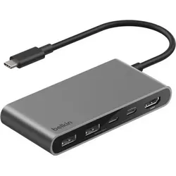 Belkin Connect 5-in-1 USB-C Hub mit Dual USB-C Ports, silber - Silber