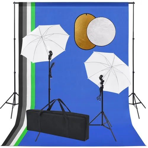 vidaXL Fotostudio Set mit Lampen und Schirmen - Hintergrundsystem mit zusammenklappbaren Elementen, ideal für professionelle Fotografie und kreative Projekte.