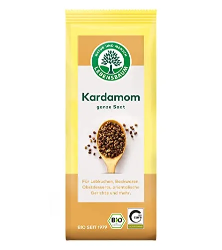 Lebensbaum Kardamom, Bio-Gewürz für Lebkuchen, Backwaren, Obstdesserts & orientalische Gerichte, süßlich-würziger Genuss, ganze Saat, 50 g