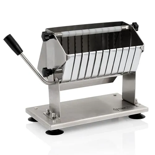 Mahlzeit Edelstahl Currywurstschneider für 18 mm Scheiben - Gemüsehobel & - schneider mit 10 extra scharfen Wellenschliff-Klingen für gleichmäßige Wurstscheiben, ideal für Imbiss und Veranstaltungen - schnell, sauber und einfach in der Handhabung.