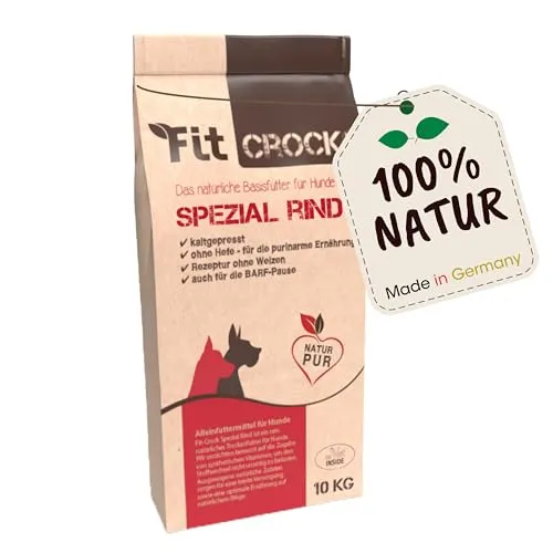 cdVet Fit-Crock Hundefutter trocken Spezial Rind Mini 10 kg - Kaltgepresstes, getreidefreies Hundefutter für empfindliche Hunde. Purinarm und ohne synthetische Zusätze, ideal für spezielle Ernährungsbedürfnisse und eine ausgewogene Ernährung.