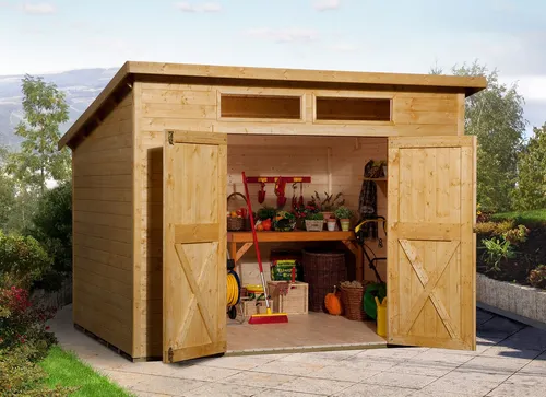 Weka Holz-Gartenhaus Pultdach Lasiert 237 cm - Kompaktes Gerätehaus - Holz-Gartenhäuser mit klassischem Design, ideal zur Aufbewahrung von Gartenutensilien. Einfache Montage dank Steck- & Schraubsystem und lasierter Holzoptik für optimalen Wetterschutz.