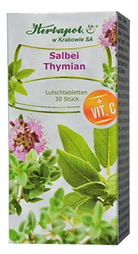 Salbei, Thymian Lutschtabletten 30 St. Halsschmerzen, Erkältung, Kinder ab 6 Jahren, halstabletten hustenstiller halsspray, ohne Zucker