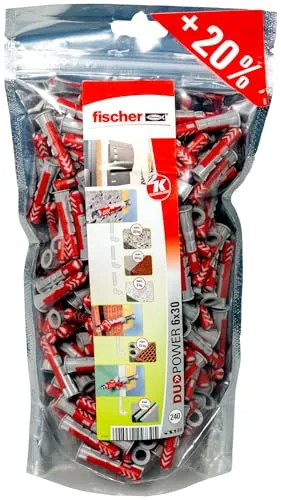 fischer DuoPower 6 x 30 im Big Pack, 240 Universaldübel, leistungsstarker 2-Komponenten-Dübel, Kunststoffdübel zur Befestigung in Beton, Ziegeln, Stein, Gipsbauplatten uvm., ohne Schrauben