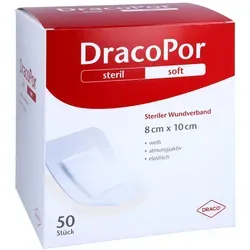 DracoPor Soft Wundverband 8x10 cm - 50 sterile Pflaster - Pflaster für akute Wunden, atmungsaktiv mit hypoallergenem Kleber für zuverlässige Haftung und Schutz vor äußeren Einflüssen.