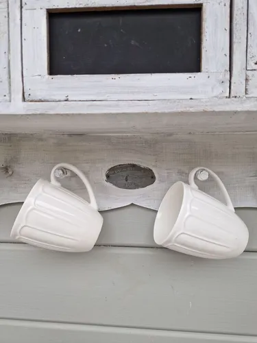 Tassen Becher 2 er Set Vintage Landhaus Weiß Porzellan 9x11x9cm