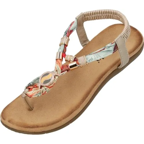Palado Sandalen Damen Chriana - modische Pantoletten - elegante Sommerschuhe - bequeme Sandaletten mit elastischem Riemen Gold UK4,5 - EU37