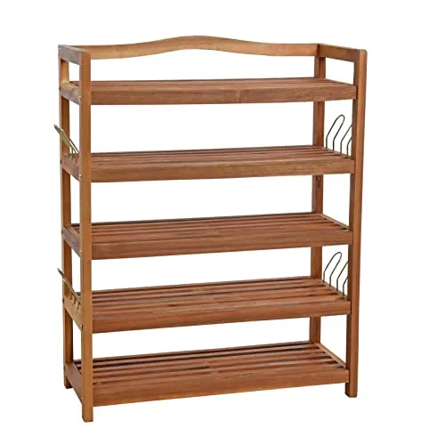 Holz Schuhregal mit 5 Etagen - Praktisches Holz Schuhregal mit 5 Etagen und seitlichen Haken für zusätzlichen Stauraum. Ideal für Ordnung in Flur oder Schlafzimmer – stabil und leicht aufzubauen.