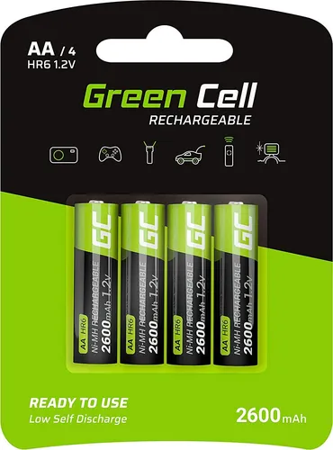 Green Cell 2600mAh 1.2V 4 Stck Vorgeladene NI-MH AA-Akkus - Akkubatterien AA/Mignon, sofort einsatzbereit, Starke Leistung, geringe Selbstentladung, wiederaufladbare Akku Batterie, ohne Memory-Effekt