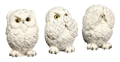 Figuren Shop GmbH Tierfigur Figur - Drei weise Schnee-Eulen - nichts böses sehen, sprechen, hören