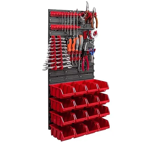 Stapelboxen Werkzeughalter Wandregal Werkstattregal Werkzeugwand 39x78cm Werkzeughalter Lagersystem Schüttenregal Sichtlagerkästen Extra Starke Wandplatten Regal Erweiterbar Werkstattregal Lagerre 16