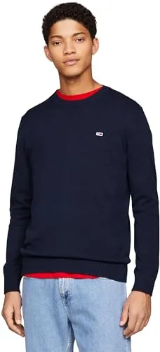 Tommy Jeans Herren Pullover Rundhalsausschnitt, Blau (Dark Night Navy) - Pullover für Herren aus 100% Bio-Baumwolle, zeitloses Design mit optimalem Tragekomfort, ideal für Büro und Freizeit.