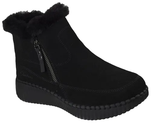 Skechers Wilshire BLVD-Fresh Zip Damen Stiefelette Schwarz - Wanderschuhe: Warm gefütterte Stiefelette aus schmutz- und wasserabweisendem Wildleder mit bequemer Relaxed Fit-Passform und gepolsterter Memory Foam Innensohle für optimalen Komfort.