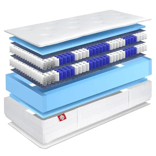 Terra Med Box² Matratze 90x200cm, Härtegrad 5 - Matratze mit 7-Zonen-Taschenfederkern für perfekten Schlafkomfort, inklusive abnehmbarem Bezug und integriertem Topper für optimale Pflege.