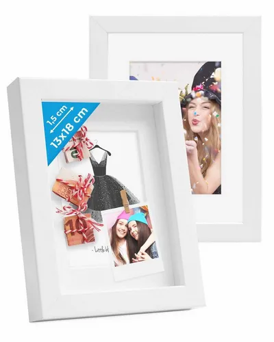 PHOTOLINI Bilderrahmen 2er Set 3D-Rahmen mit Passepartout / für Objekte bis 1,5 cm Tiefe