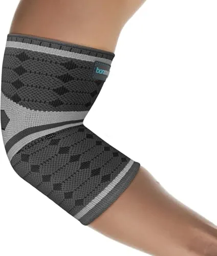 bonmedico Ellenbogenbandage – Tennisarm Testsieger für Herren & Damen, Elastische Ellenbogen mit Kompressionsgestrick, Atmungsaktive Ellbogen für Sport & Alltag (Kusano Grau, M)