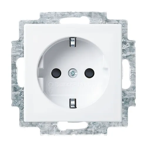 Busch-Jaeger 23 EUCB-914 Schutzkontakt-Steckdose Safety+, mit Schraubklemmen (starre/flexible Leiter), mit erhöhtem Berührungsschutz, mit Befestigungskrallen, alpinweiß glänzend, Busch-balance SI