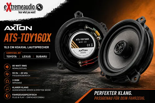 Axton ATS-TOY160X 2-Wege Plug & Play Coax Lautsprecher Set für Toyota - Kompaktes 2-Wege Lautsprecher Set von Axton für Toyota. Einfache Installation dank Plug & Play und klare Klangqualität für Ihr Fahrzeug.
