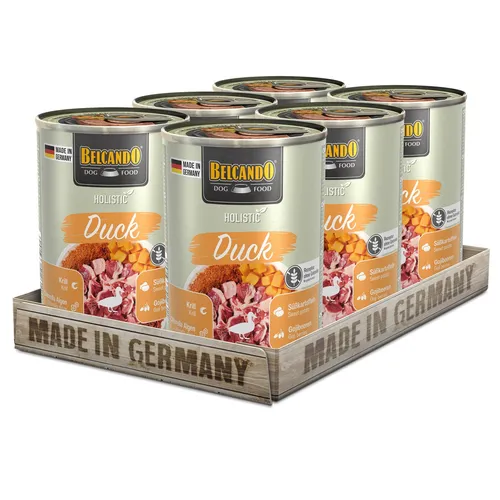 BELCANDO Holistic Duck Nassfutter 6x400g für Hunde - Getreidefreies, schmackhaftes Nassfutter mit Ente als Hauptzutat. Ideal für Hunde aller Größen und Altersgruppen, bietet eine ausgewogene Ernährung für Ihren vierbeinigen Freund.