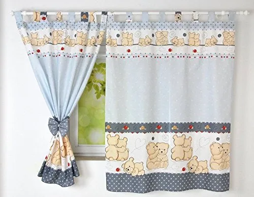 BABYLUX Kinderzimmer VORHANGE mit Schlaufen Kinder und Baby Gardinen (61. Teddybären Grau)