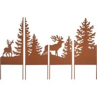 Kobolo Gartenstecker Set - FOREST aus Metall in Rostoptik - Dekostecker Set aus 4 Teilen mit rustikalem Charme, ideal für eine individuelle Gartengestaltung und langlebig durch robuste Verarbeitung.