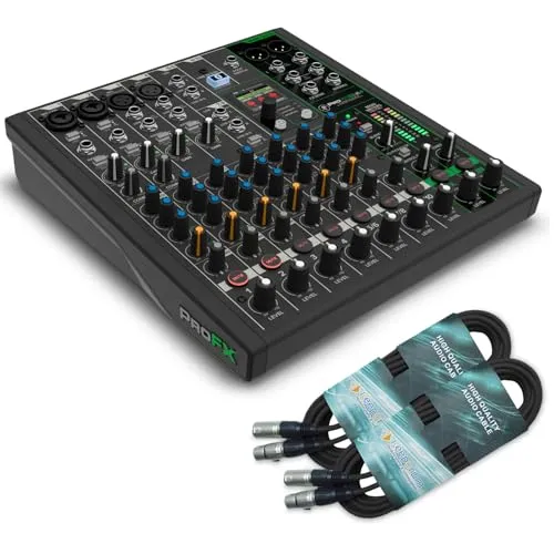 MACKIE ProFX10V3+ Mischpult mit 2x XLR-Kabel - 10-Kanal Analogmixer mit USB-C-Interface, ideal für Studio und Live-Streaming, bietet kristallklaren Sound mit 4 Onyx-Preamps und bidirektionalem Bluetooth für einfache Integration von Backing-Tracks.
