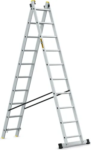 DRABEST Pro Aluminium-Leiter - Stark und langlebig - Verzinkte Haken - EN-131 Standard - Ergonomische Konstruktion - 2x10 Sprossen 150 kg Belastbarkeit - 48 x 432 x 13,5 cm