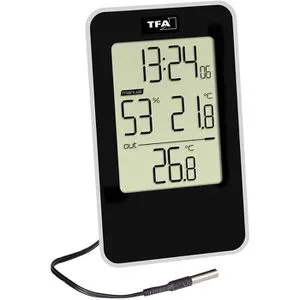TFA Dostmann Hygrometer TFA Dostmann Thermo-Hygrometer Schwarz - Präzise Messung von Temperatur und Luftfeuchtigkeit, ideal für ein gesundes Raumklima