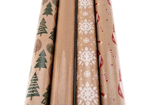 Levandeo® Dekoobjekt, 4er Set Geschenkpapier 70x200cm Natur Braun Advent Weihnachten